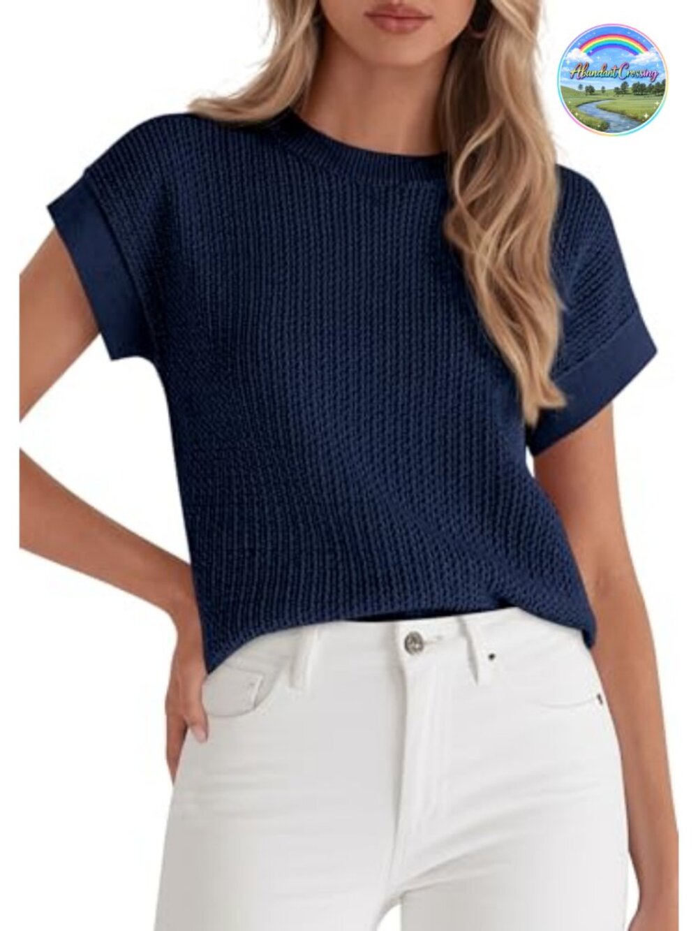 Women's Crochet Knit Sweater Vest Crewneck Cap Sleeve Summer Top